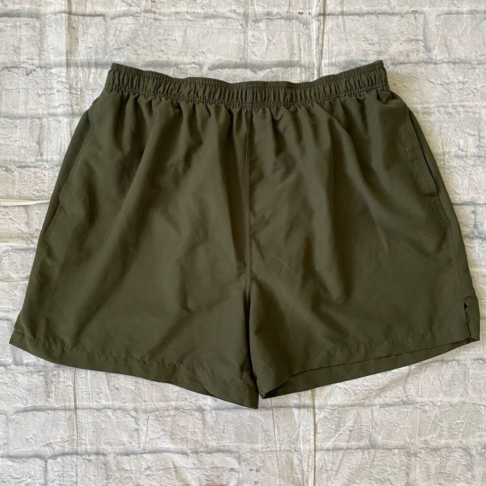 Puritan men XL pull on swim trunks w/elastic drawstring waist olive green